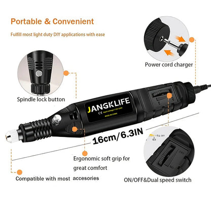 12V Mini Electric Carving Pen - Variable Speed Drill Rotary Tools Kit, Engraver Pen for Grinding and Polishing