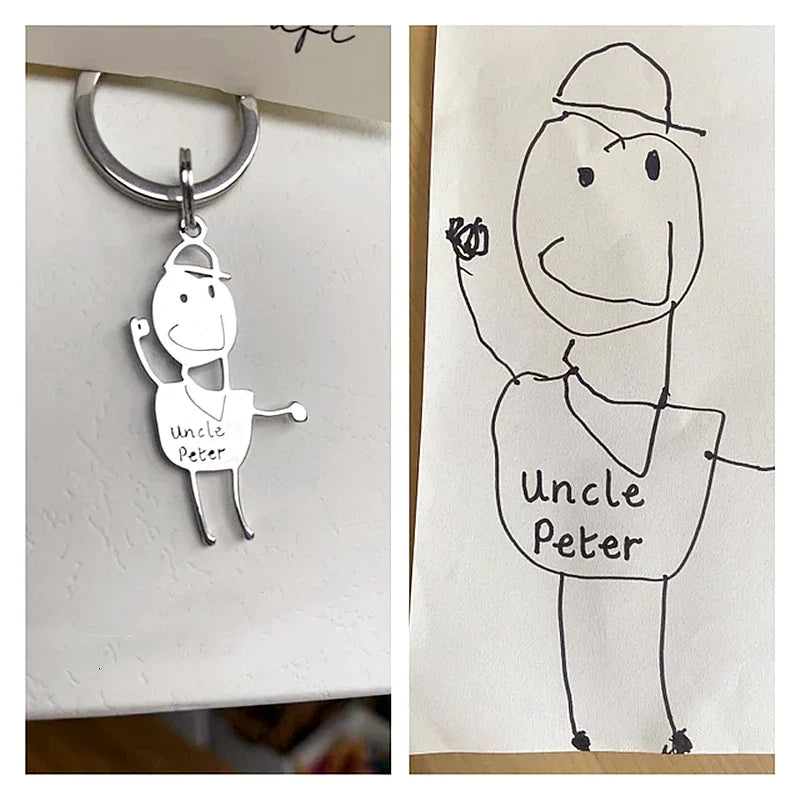 Personalized Children’s Drawing Keychain – Custom Kids Artwork Photo & Logo Car Keyring Gift