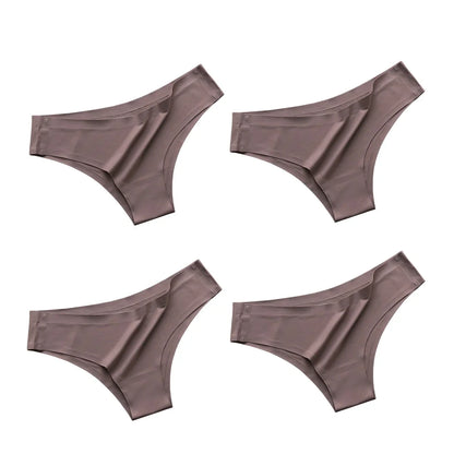 4PCS Seamless Brazilian Panties Set – Ice Silk Ultra-Thin Low Waist Women’s Briefs Sexy Soft Breathable Bikini Lingerie Underwear