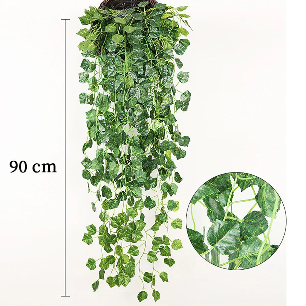 Artificial Creeper Green Wall Hanging Vine - Home Garden Decoration, Perfect for Weddings, Parties, DIY Wreaths, Fake Ivy Leaves
