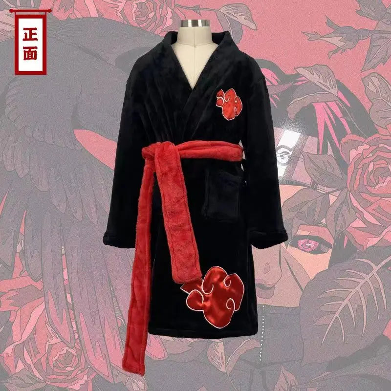 Naruto Akatsuki Uchiha Itachi Robe – Flannel Thickened Thermal Bathrobe Nightgown Pajama for Teens