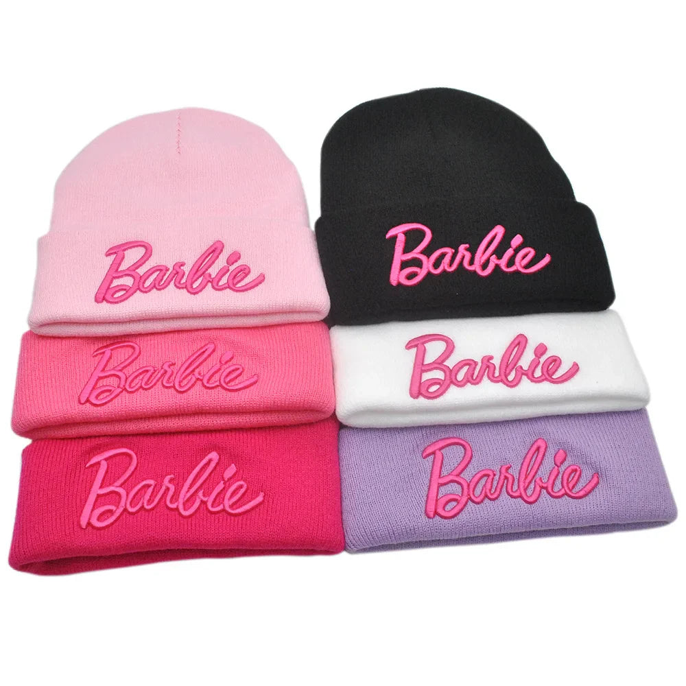 Barbie Knitted Hat – Cute Pink Pullover Ski Cap for Women, Kawaii Anime Winter Accessories, Christmas Gift for Girls