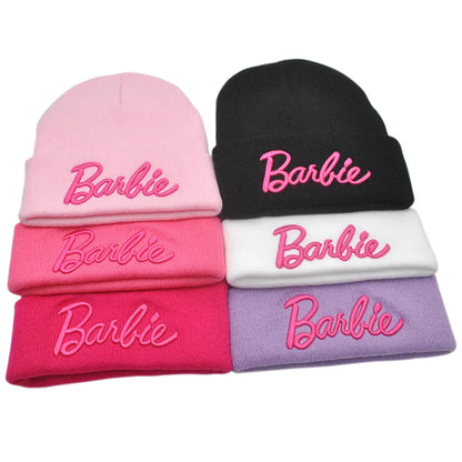Barbie Knitted Hat – Cute Pink Pullover Ski Cap for Women, Kawaii Anime Winter Accessories, Christmas Gift for Girls