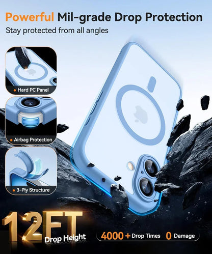 Magnetic Matte Translucent Armor Case – Shockproof Cover for iPhone 17, 16, 15, 14, 13, 12, 11 Pro Max Plus with MagSafe Wireless Charging