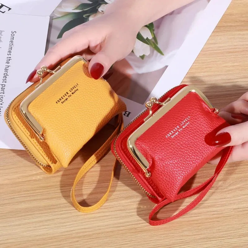 Women's Fashion Wallet with Wrist Strap - Short, Large Capacity Coin Clip Bag with Multiple Card Slots and Money Clip