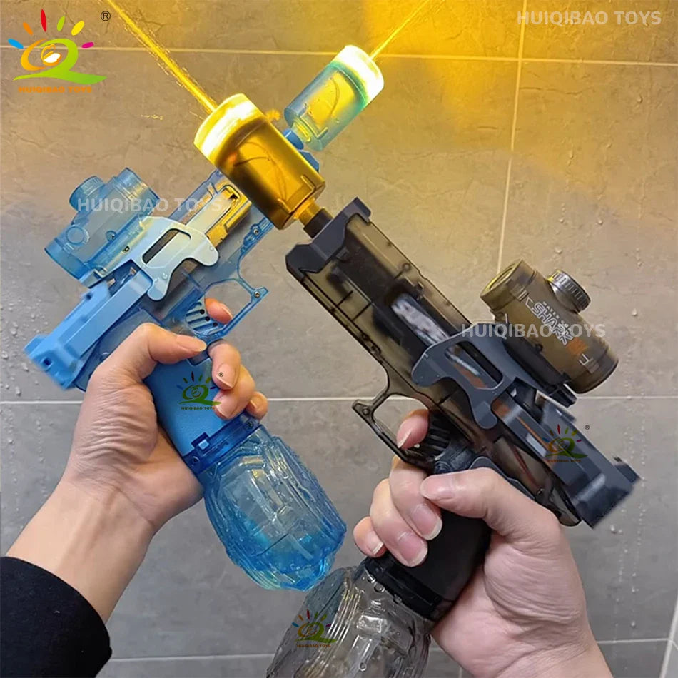 HUIQIBAO Electric Pulse Water Gun with LED Flame Effect – Automatic Sensor Water Pistol Outdoor Beach & Summer Battle Toy for Kids & Adults