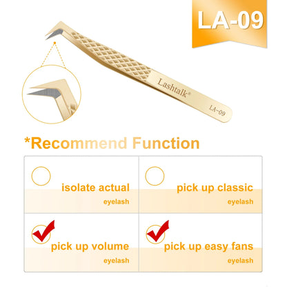 Lashtalk Precision Fiber Tip Tweezer - Diamond Grip Anti-Slip Gold Stainless Steel for Eyelash Extensions Makeup by Nagaraku