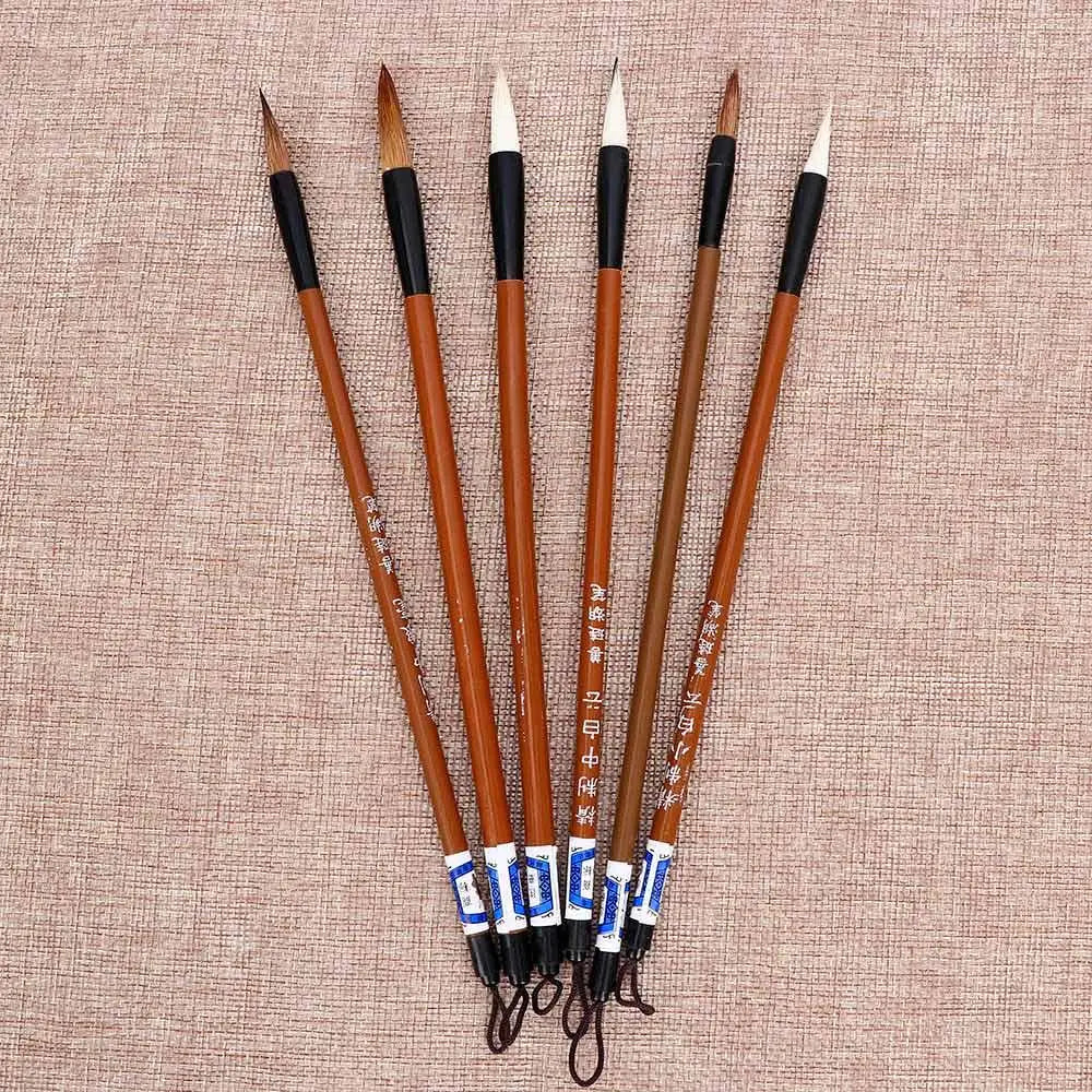 6PCS Traditional Calligraphy Brush Set – Bamboo Wolf Hair Writing Brushes for Painting, Practice & Art Use