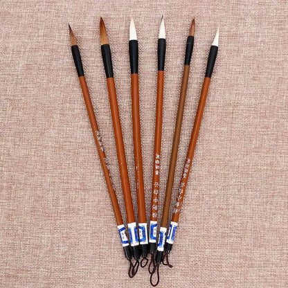 6PCS Traditional Calligraphy Brush Set – Bamboo Wolf Hair Writing Brushes for Painting, Practice & Art Use