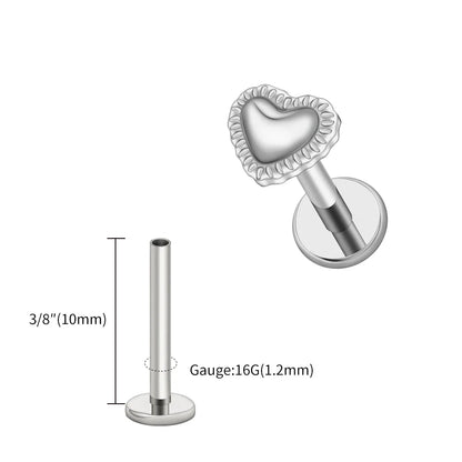 Right Grand ASTM F136 Titanium 16G Heart Labret Stud Earring – Lip, Monroe, Helix, Tragus & Conch Cartilage Piercing Body Jewelry