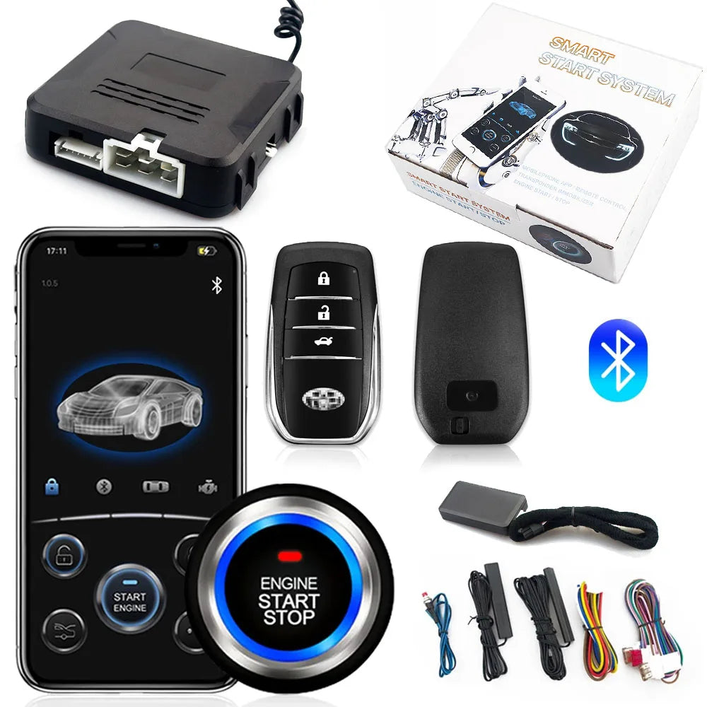 Universal Car Remote Start Stop Kit – Bluetooth Mobile App Engine Start, Keyless Entry, PKE Alarm & Trunk Control System