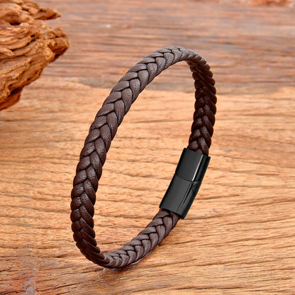 Classic Stainless Steel Leather Bracelet - Braided Couple Bangle Jewelry Gift for Women and Men