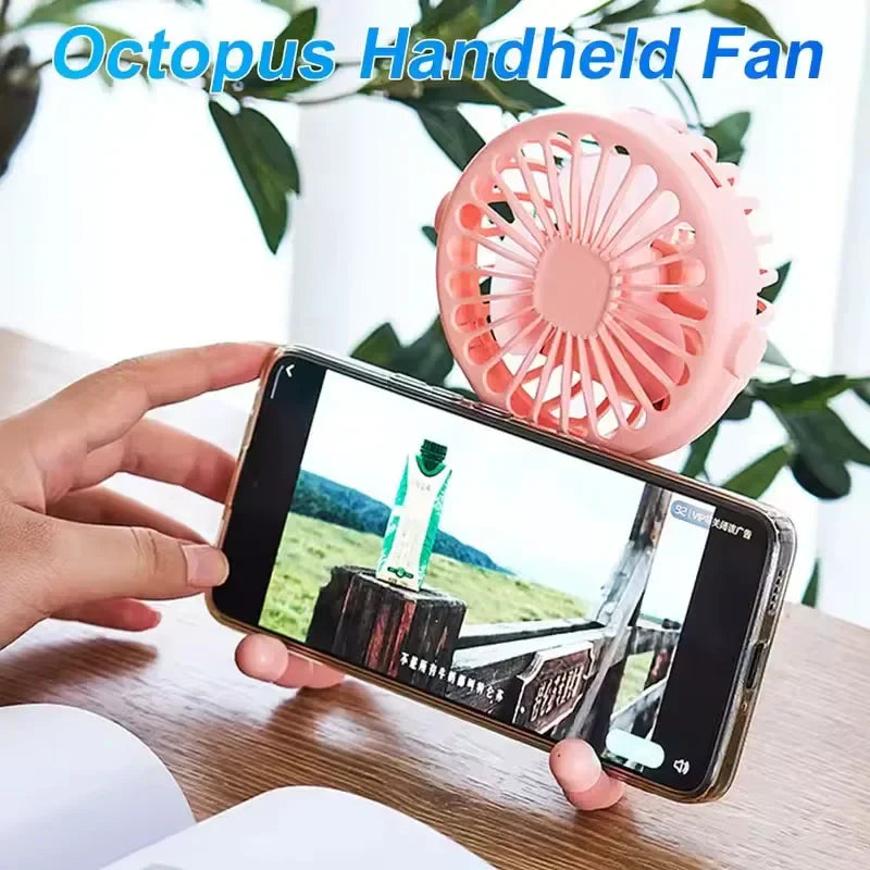 Mini Octopus Stroller Fan – Handheld USB Charging Bladeless Fan, Small Folding Silent Fan for Table, Outdoor, and Baby Use