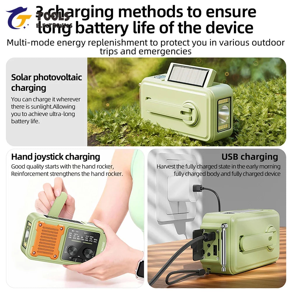 7-in-1 Emergency Radio - AM/FM/WB Portable Solar & Hand-Crank Survival Radio for Outdoor Use