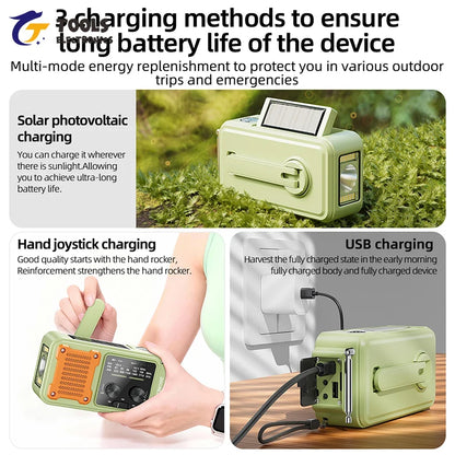 7-in-1 Emergency Radio - AM/FM/WB Portable Solar & Hand-Crank Survival Radio for Outdoor Use