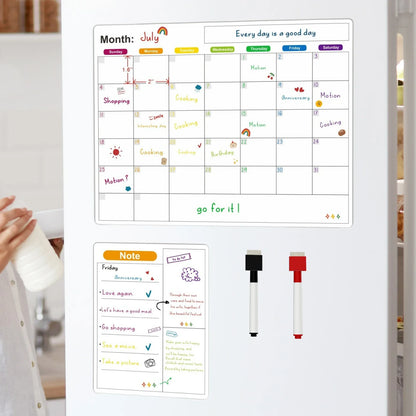 Magnetic Fridge Calendar — Monthly & Weekly Planner Whiteboard with Pen, Dry Erase Message & Sticker Board