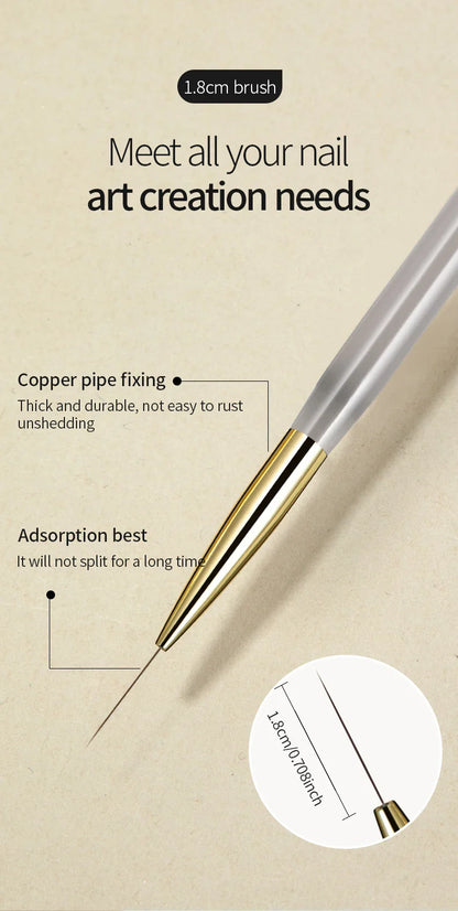 RSNAIL Nail Art Liner Brushes — 18mm Slender Long Line Painting Pen for French Stripe Nail Art, UV Gel DIY Manicure Tool
