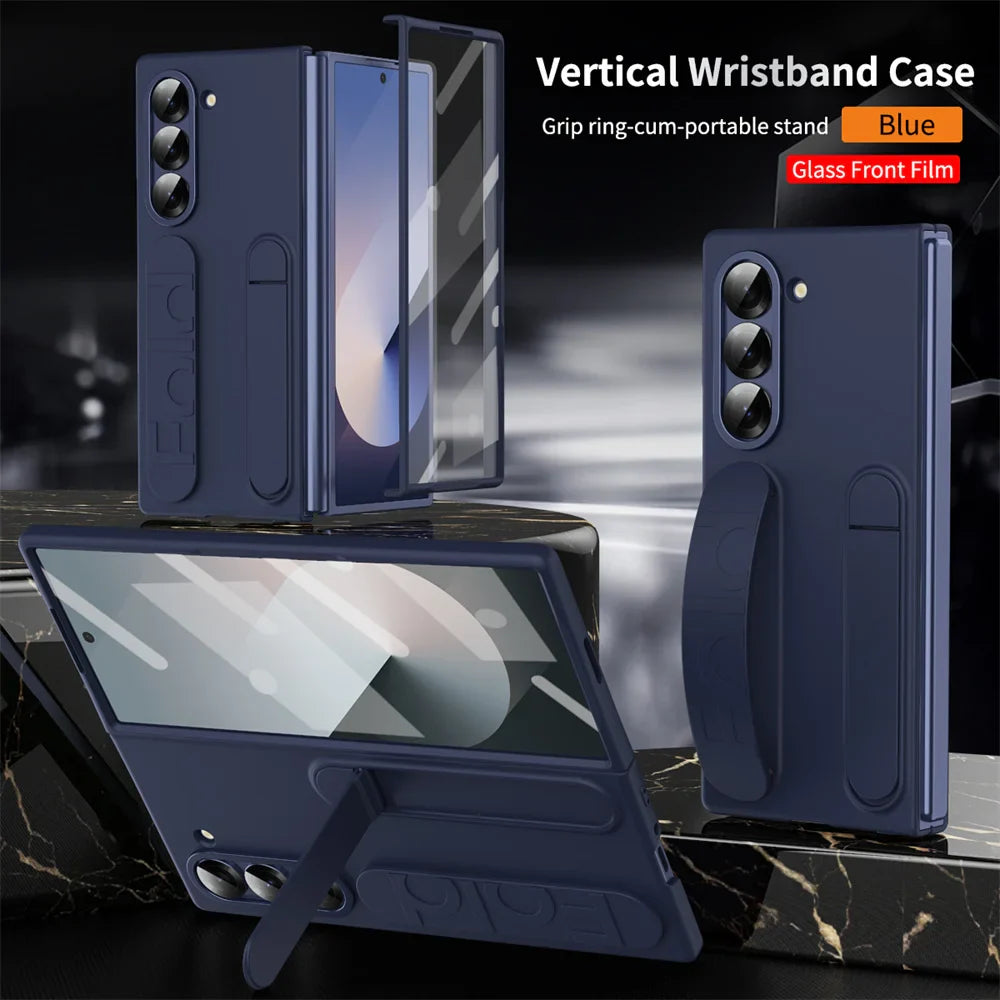 Luxury Wristband Case for Samsung Galaxy Z Fold 3-7 – Invisible Bracket Silicone Cover with Hand Strap & Folding Stand