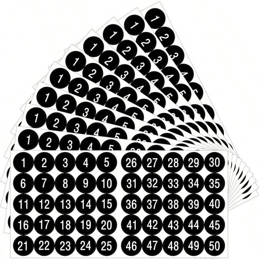 1-Inch Waterproof Number Stickers 1-50 – Self-Adhesive Vinyl Consecutive Decals for Crafts, Parties & Organization