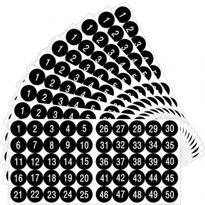1-Inch Waterproof Number Stickers 1-50 – Self-Adhesive Vinyl Consecutive Decals for Crafts, Parties & Organization