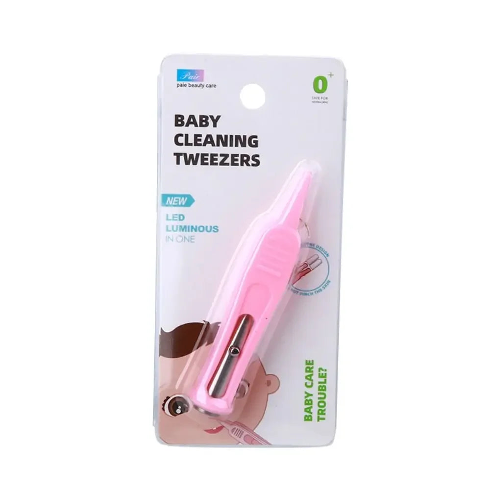 Baby Safety Cleaning Tweezers with LED Light – Infant Nose, Ear & Navel Care Tool, Soft Tip Precision Hygiene Forceps for Babies & Kids