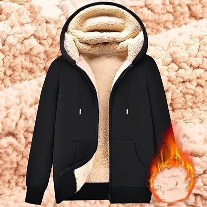 Trendy Lamb Wool Jacket - Warm Zipper Sweatshirt Coat with Front Pockets, Plush Lined Cardigan Hoodie for Men and Women, Pure Color Winter Outerwear