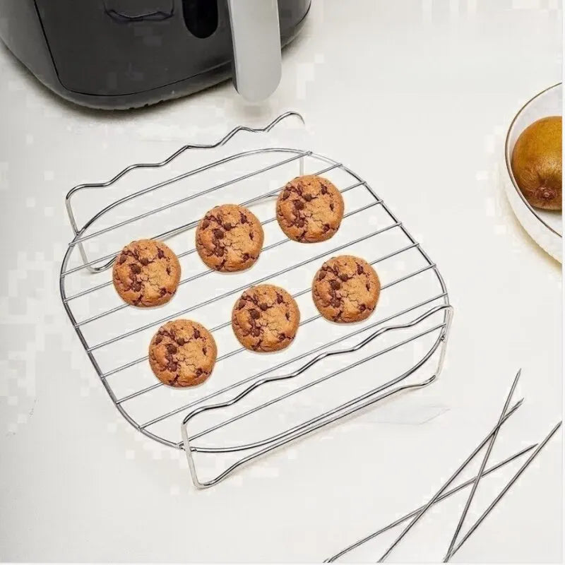 430 Stainless Steel Air Fryer Accessories - Double Layer Grill and Steam Rack for Electric Fryers