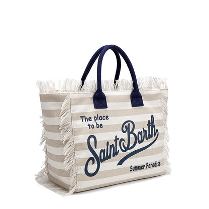 SAINT BARTH Autumn Winter Plush Towel Bag – Women’s Large Capacity Striped Casual Handbag with Tassel