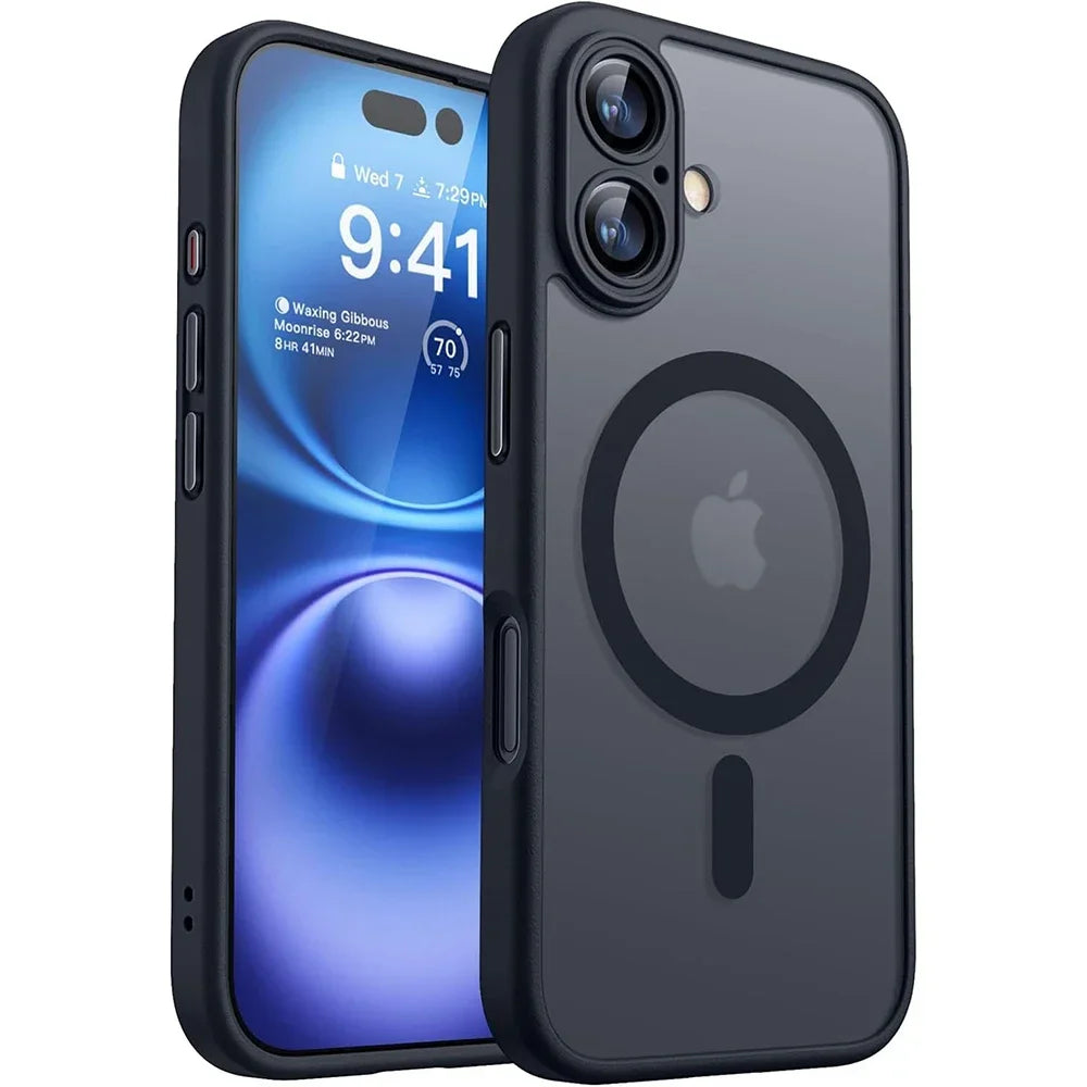 Magnetic Matte Translucent Armor Case – Shockproof Cover for iPhone 17, 16, 15, 14, 13, 12, 11 Pro Max Plus with MagSafe Wireless Charging