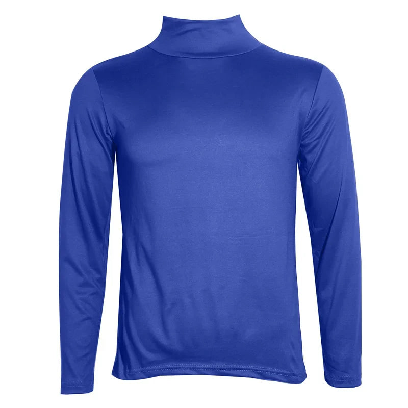Fashion Men's Casual Slim Fit Turtleneck Pullover - High Collar Basic Tops for Autumn and Spring, Thin Bottoming Plain T-Shirt