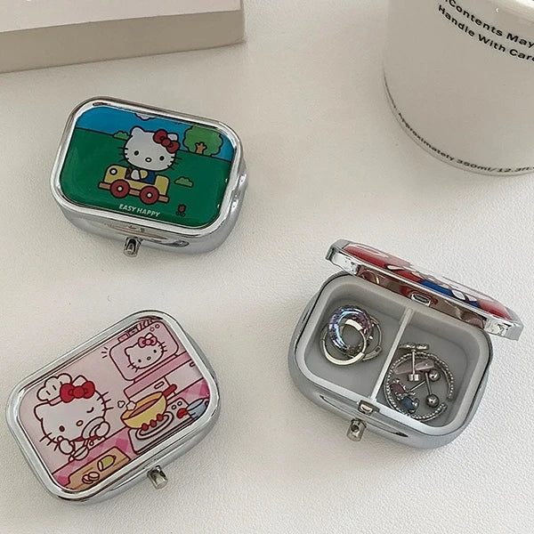 Kawaii Hello Kitty Divided Metal Medicine Box – Portable Travel Packing, Cute Mini Moisture-Proof & Light Storage Box
