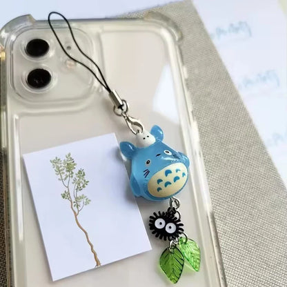 Kawaii Totoro Blue Animal Phone Charm - Soot Sprite Anime Cat Keychain Woodland Pendant Y2K Gift Accessory