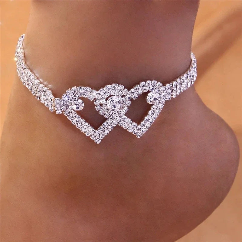 Shiny Cubic Zirconia Chain Anklet – Silver Tone Fashion Ankle Bracelet for Women, Barefoot Sandal Foot Jewelry