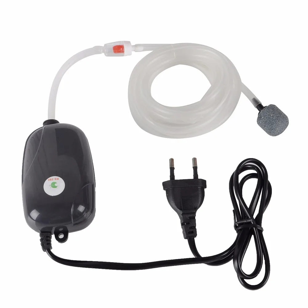 Mini Aquarium Air Pump - Single/Double Outlet Compressor with Check Valve Tube for Fish Tanks - 220V 3W/5W