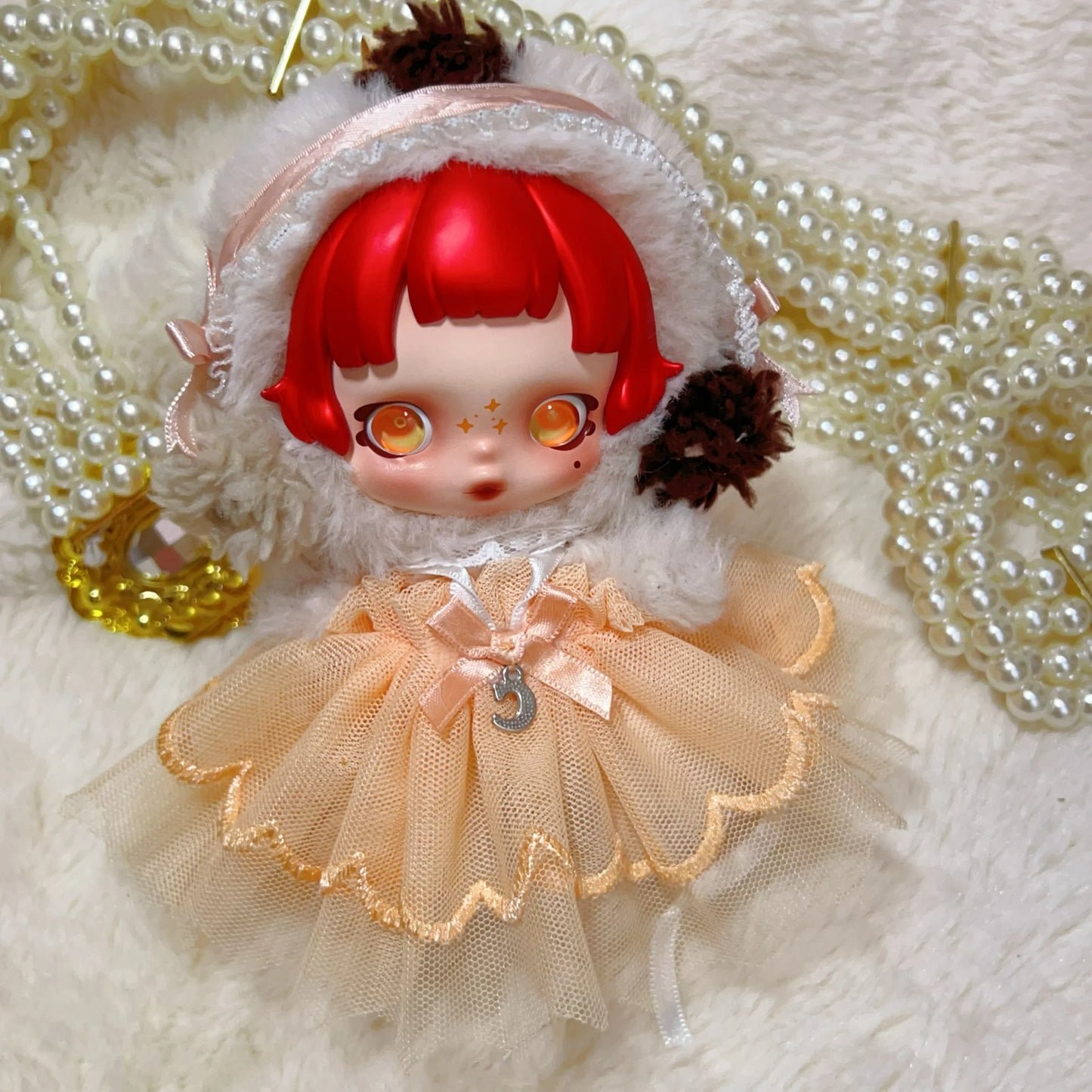 10cm Skullpanda Doll Clothes – Vintage Princess Dress Set with Headwear, Winter Symphony Series