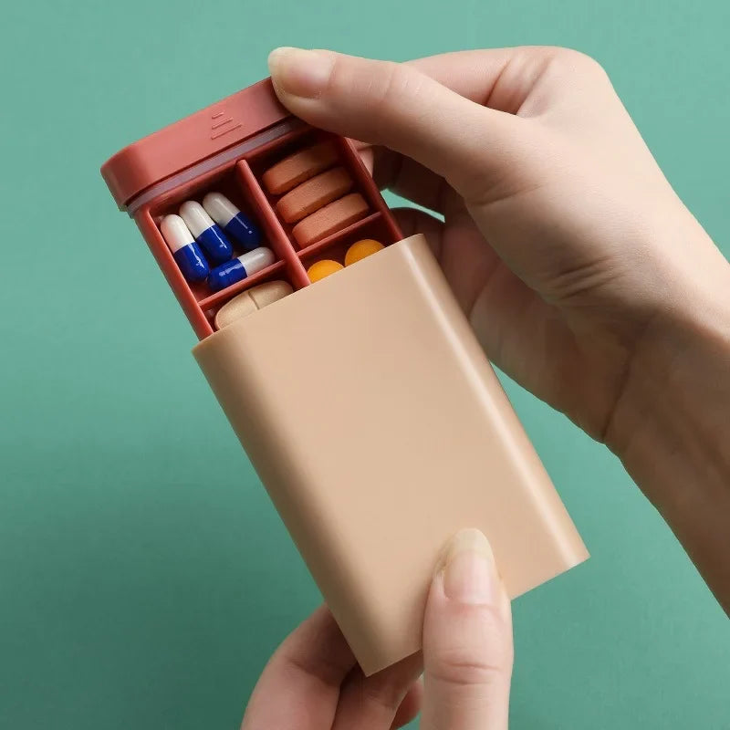 Mini Portable Travel Vitamin Pill Box: Small Container Organizer with 7 Days, 6 Grids - Medicine and Fish Oils Storage Tablet Case