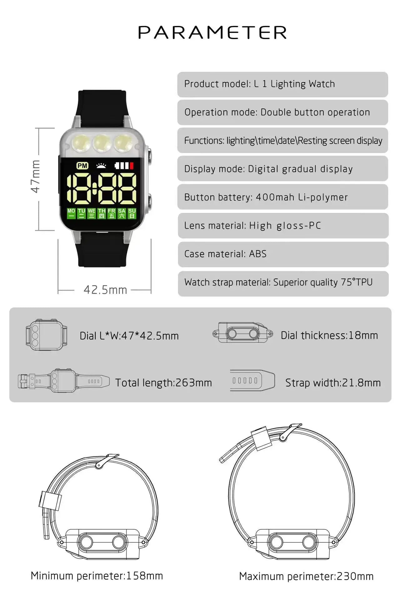 Sports LED Electronic Watch for Men – USB Rechargeable Flashlight Clock for Boys and Girls, Great Gift Idea