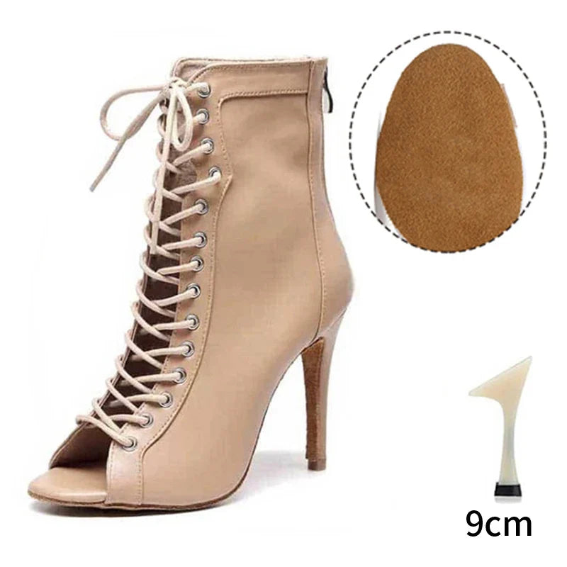 Women’s Latin Dance Stiletto Boots - Spring/Autumn Open Toe Thin Heel Ballroom Shoes