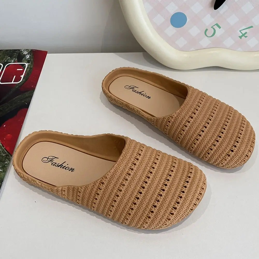 Women’s Breathable Hollow-Out Slippers - Lightweight Flat Anti-Slip Half Shoes