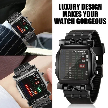Binary LED Watch – Creative Waterproof Business Electronic Watch for Men, Luminous Sports Couple Gift with Date and Time Display