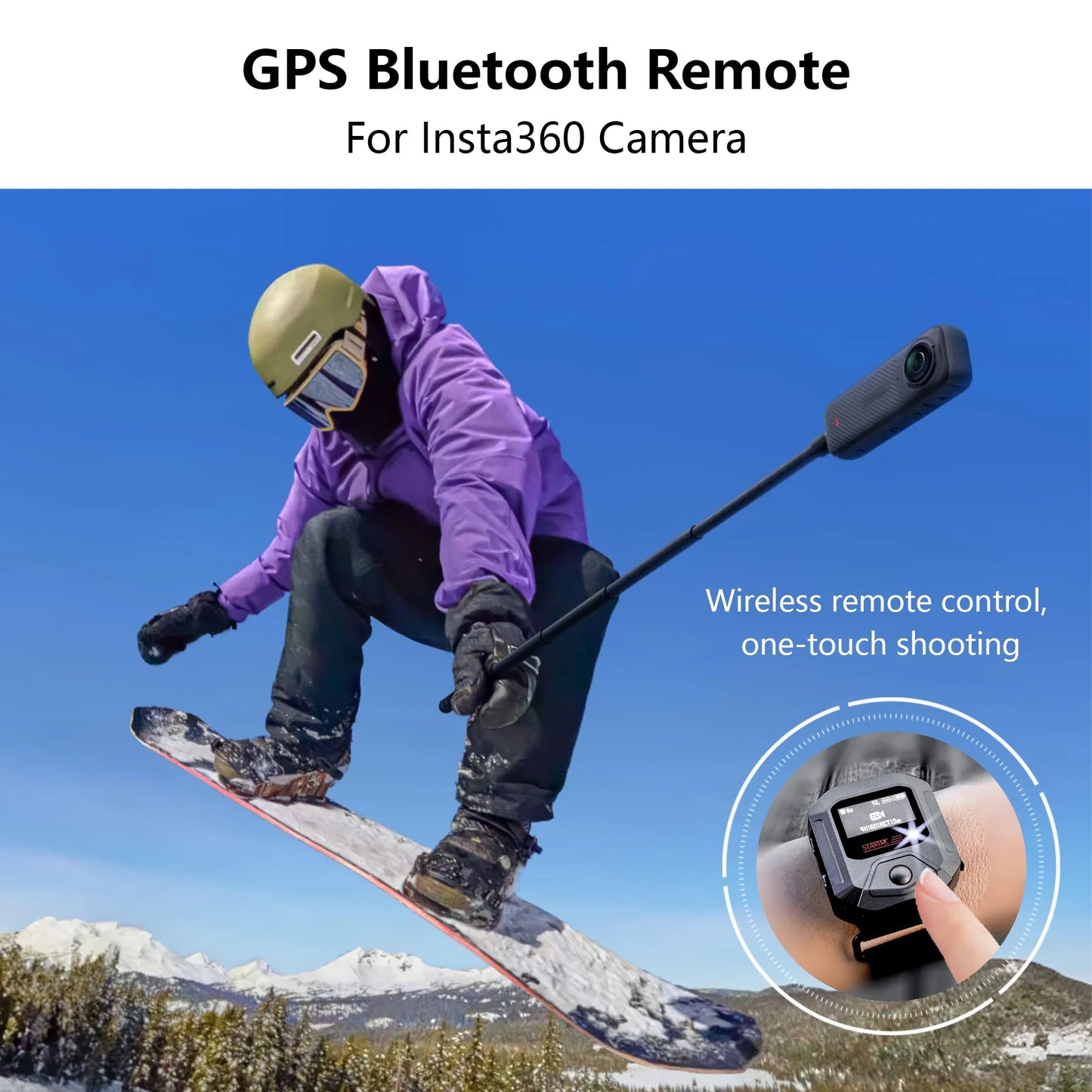 Bluetooth Remote Control with Built-in GPS for Insta360 X5 & Ace Pro 2 – Wristband & Bicycle Mount Action Camera Accessory