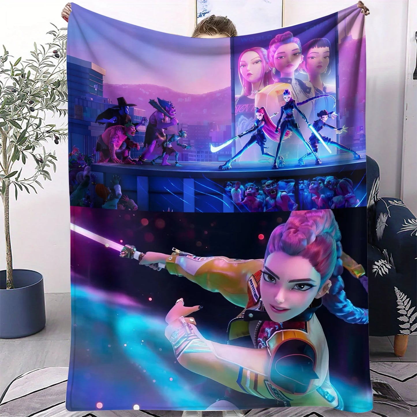 K-Pop Demon Hunters Flannel Blanket – 31 Styles Anime Throw for Home, Travel & Camping Fan Gift