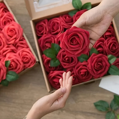 25pcs Artificial Roses with Stems – Fake Flowers for DIY Wedding Bouquets, Centerpieces & Home Party Decorations