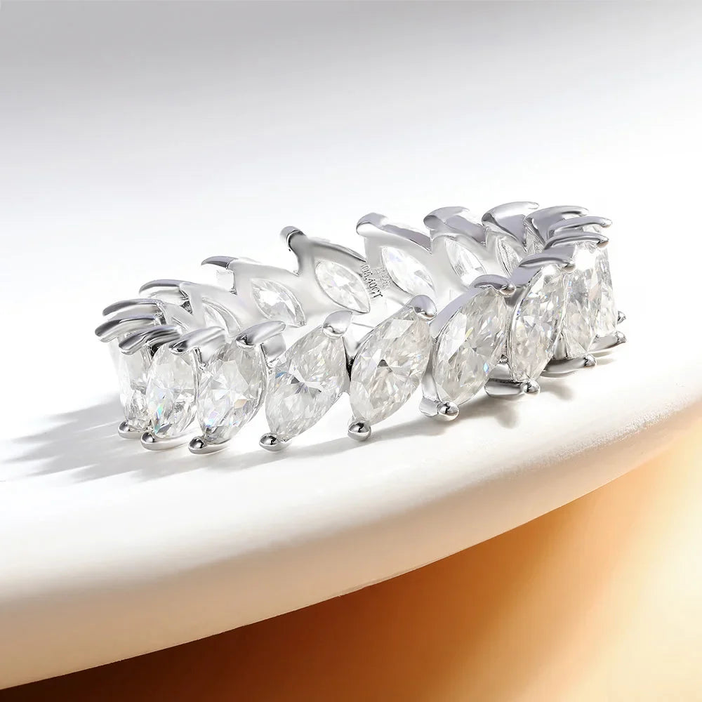 3×6mm Marquise Cut Moissanite Eternity Ring — 925 Sterling Silver Engagement & Wedding Band for Women and Men with GRA Certificate