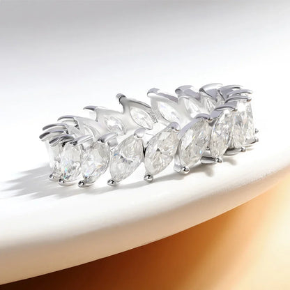 3×6mm Marquise Cut Moissanite Eternity Ring — 925 Sterling Silver Engagement & Wedding Band for Women and Men with GRA Certificate
