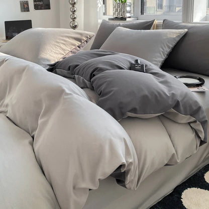 Washed Cotton Duvet Cover Set - Solid Color Soft Bedding Collection with Pillowcases Comforter Cover 220x240cm