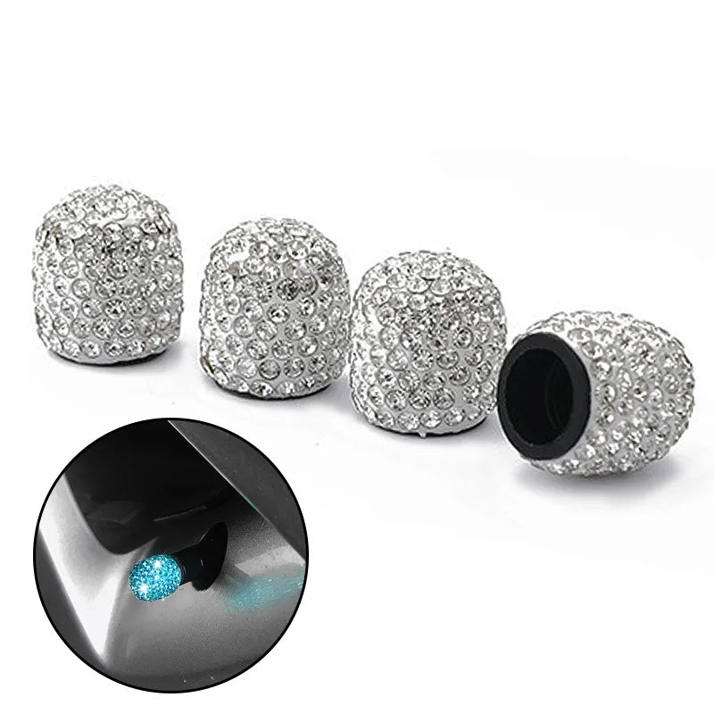 4pcs Diamond Car Tire Valve Caps: Sparkling Dust-Proof Wheel Valve Covers | Bling Crystal Styling Accessories