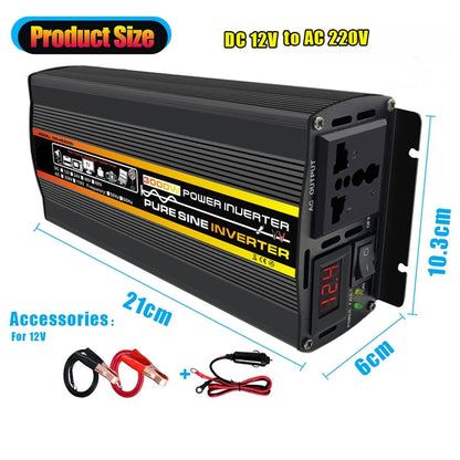 3000W-8000W Pure Sine Wave Power Inverter — DC 12V to AC 220V with Digital Display