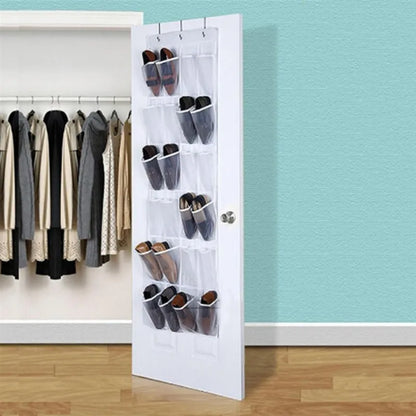 24-Pocket Shoe Organizer Rack – Hanging Space-Saving Storage for Over-the-Door or Behind-Closet Use