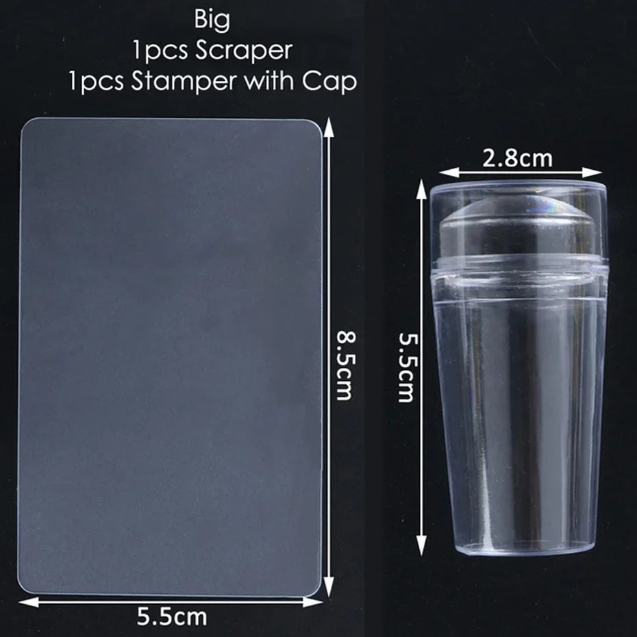 Transparent Nail Art Stamper Kit - French Manicure Stamping Plate, Scraper & Polish Tools